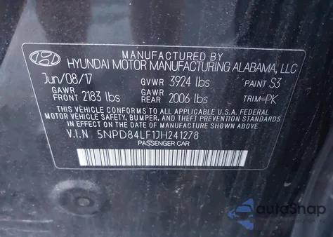 2018 Hyundai Elantra Sel z USA, uszkodzony, nr VIN 5NPD84LF1JH241278